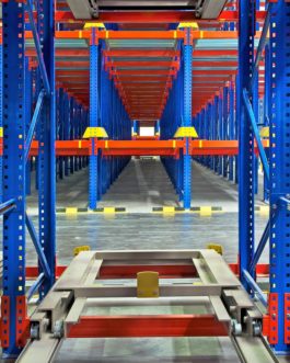 Pallet storage view Inside racking system for distribution center