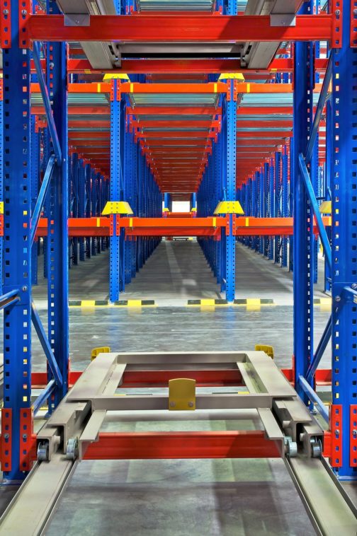 Pallet storage view Inside racking system for distribution center